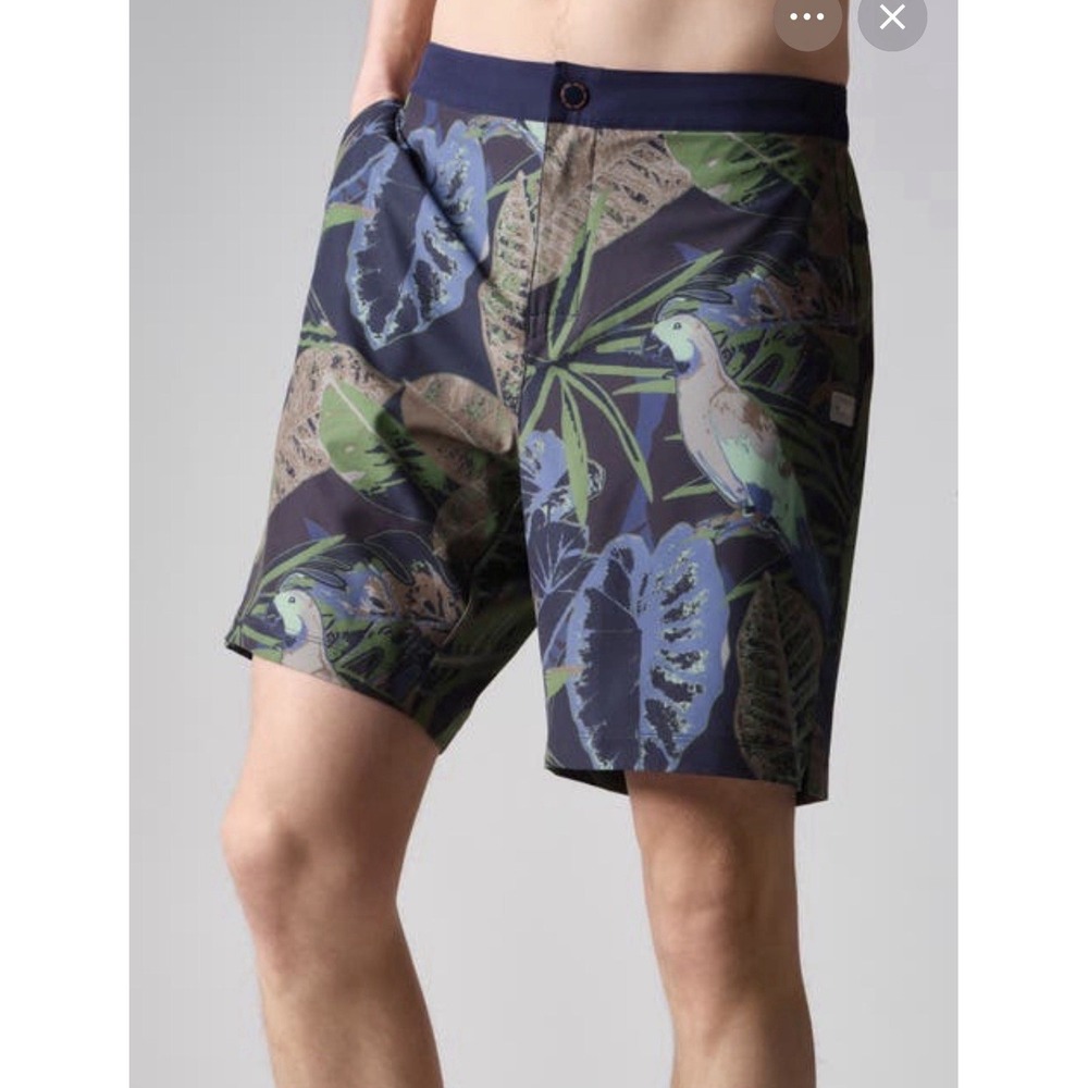 NWT‎ RHONE Barrier Swim Shorts XXL Tropical Floral Green Blue 8" Inseam Men's